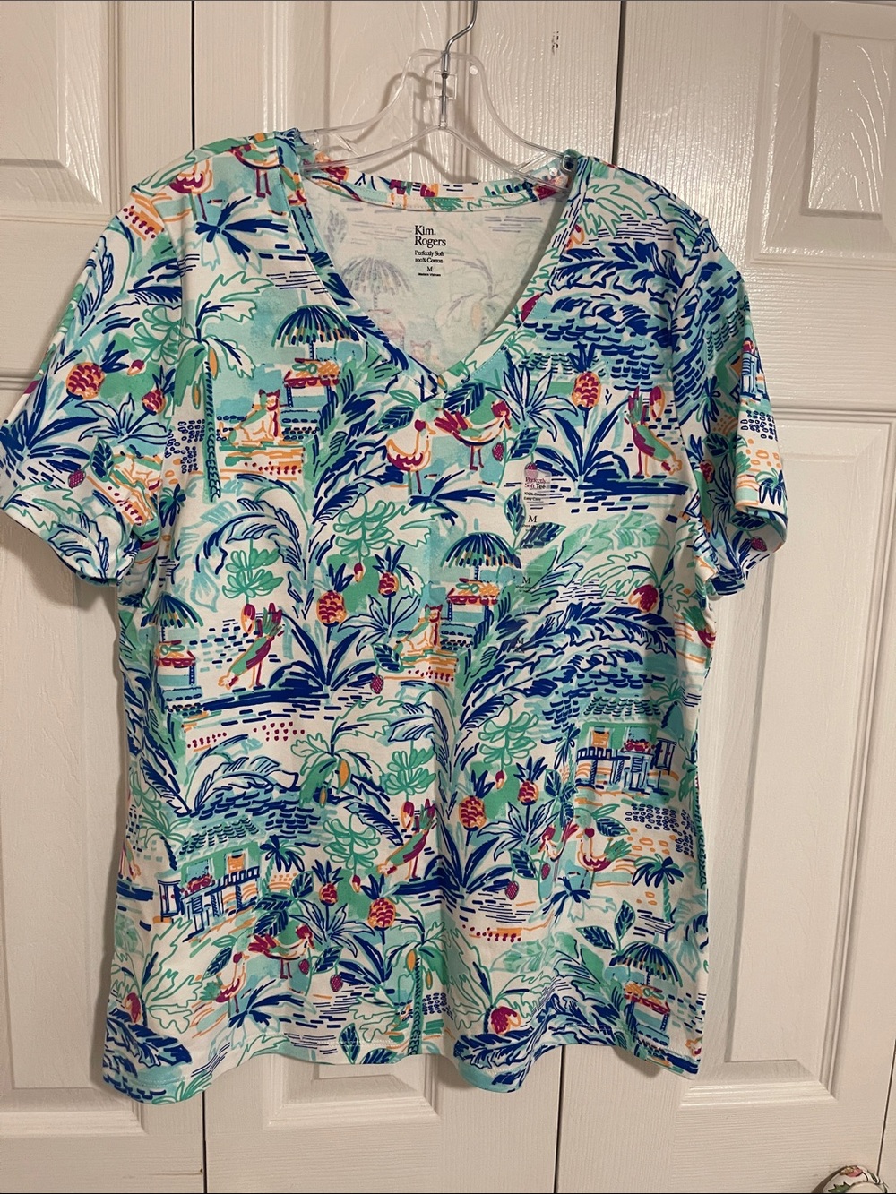 Kim Rogers Aqua Tropical V-Neck Tee